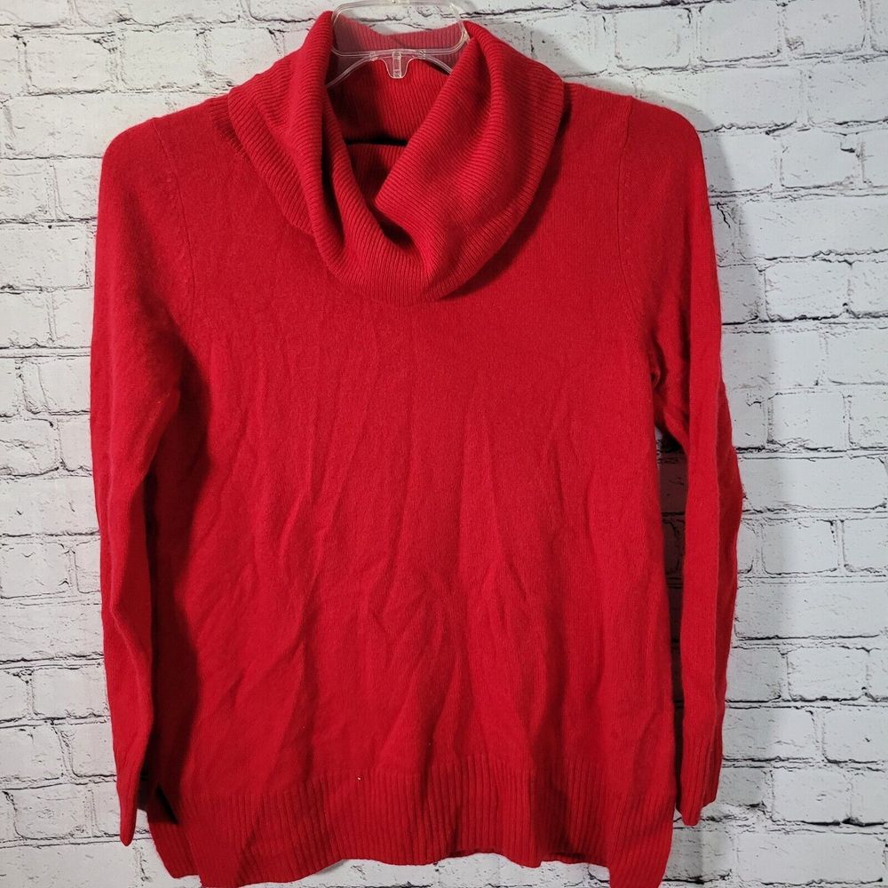Amber Sun Sweater Womens Large Red Excellent 100% Cashmere Cowl Neck Pullover